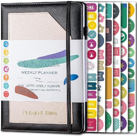 2025 Planner | Undated Daily Planner with Stretch Leather Cover & Inner Pocket | Weekly Planner for Home, Office & School | Includes Creative