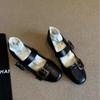 Cowhide version~ New genuine leather Mary Jane small leather shoes fashionable one-word buckle round head shallow mouth flat sole shoes women's shoes