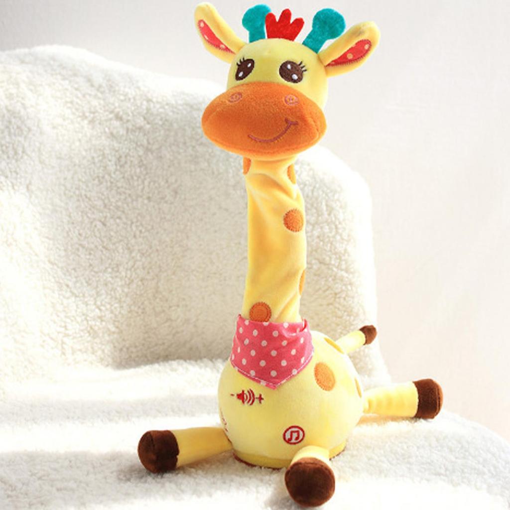 Dancing Talking Giraffe Plush Toy, Rechargeable Musical Educational Doll with Lights, Interactive Baby Gift for Travel Party