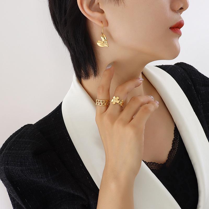 18K Gold Plated Titanium Heart Earrings - European & American Style, Trendy Fashion Jewelry