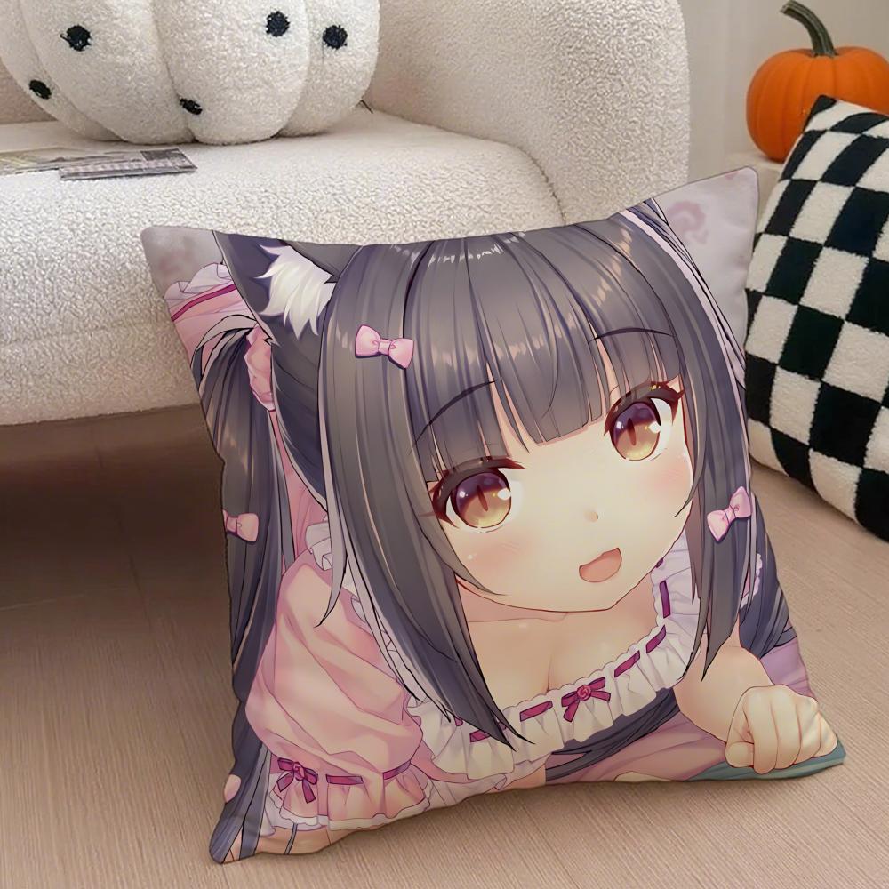 Cute Japanese Visual Novel Anime NNekopara Cushion Cover Throw Pillow Cover Hidden Button Durable Polyester Chair Cushion