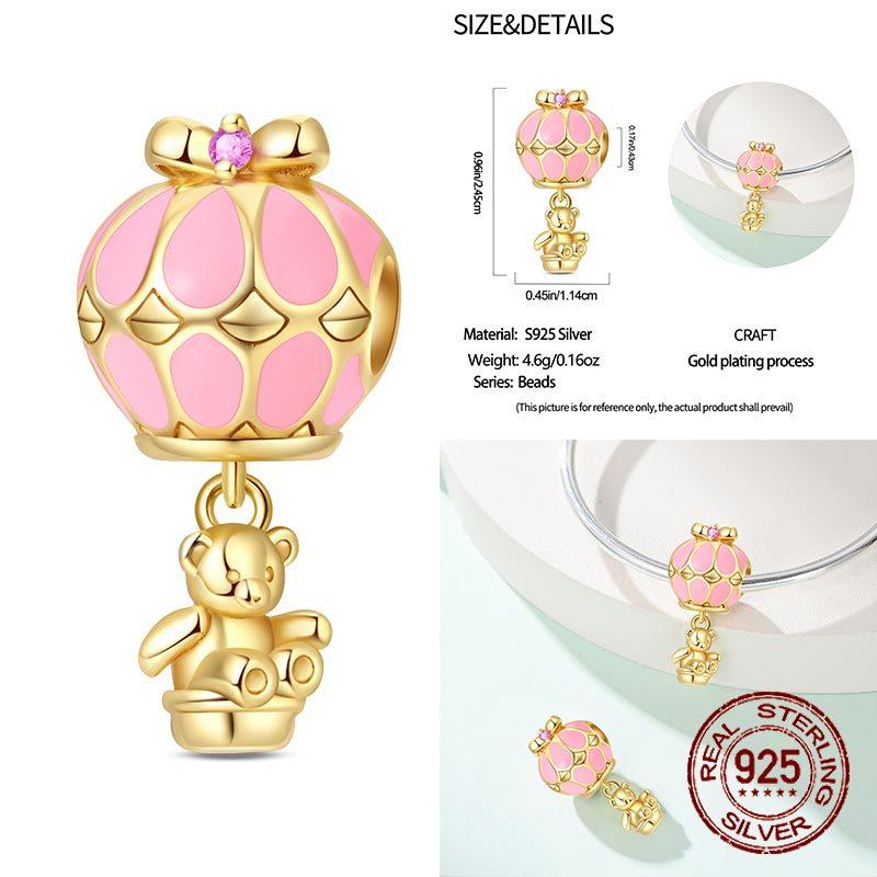 Real Copper Princess Pink Bear Bead Blue Rose Red Bears Pendant Charms Fit Bracelet Neckalce Diy Bithday Gift