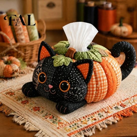 Decorative Paper Towel Holder Tissue Box DIY Sewing Kit, Halloween Theme, Patchwork Fabric Craft Creative Gift for Her Set, Handicraft Quilted Cover,