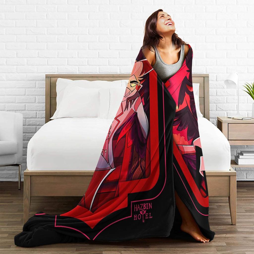 Hazbin Lucifer Cartoon Hotels Blankets Flannel Printed Alastor Action Anime Portable Lightweight Throw Blanket Office Rug Piece