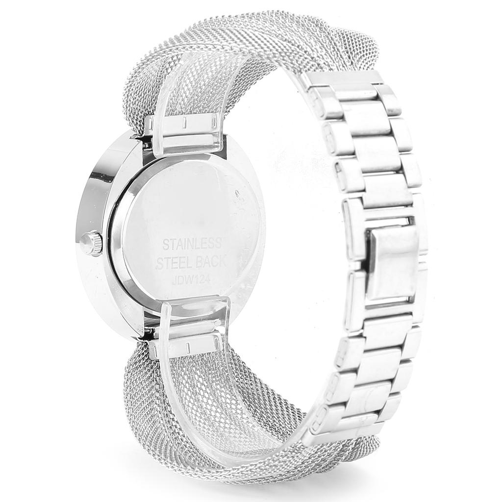 Fashionable Women Watch Wide Mesh Belt Quartz Shining Elegant Wrist Watch for FemaleSilver
