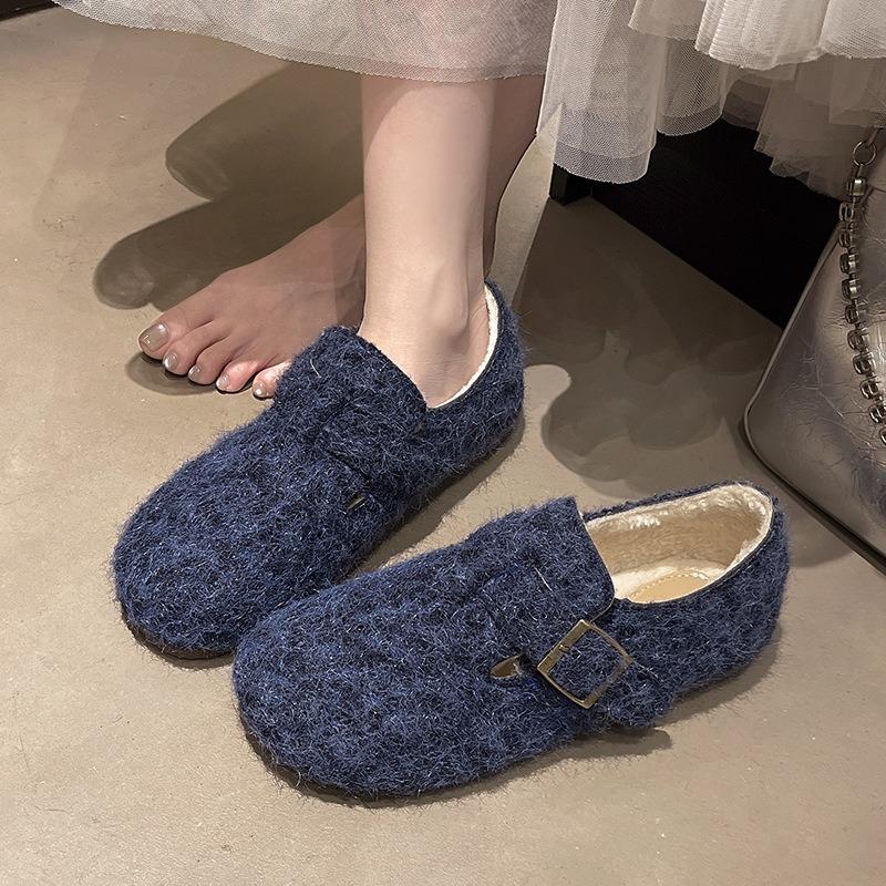 Retro fleece women's shoes, new autumn and winter beanie shoes, fleece warm fluffy cotton shoes