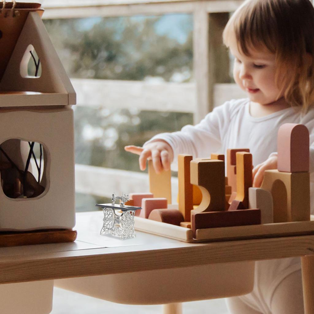 Mini Sewing Machine House Furniture Machines Toy Room Micro Model Alloy Pedal Tool Modeling Furnishings Toddler