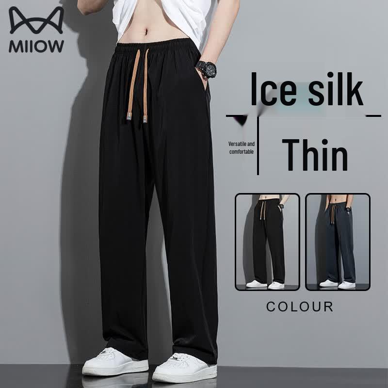MaoRen Men s Ice Silk Cooling Wide-Leg Curved Pants M