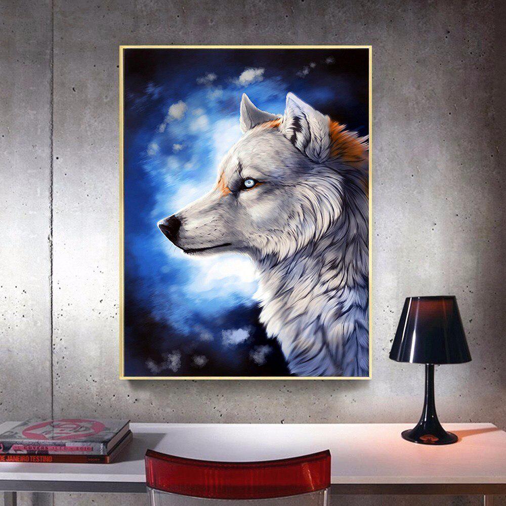 Pictura cu Diamant Pietre Rotunde Animale Mozaic Diamant Poze Lupi cu Strasuri