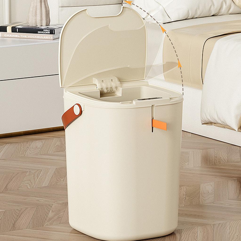 20L Sensor Mülleimer mit Griff ABS Automatische Induktion Berührungsloser Mülleimer für Badezimmer Cremefarben