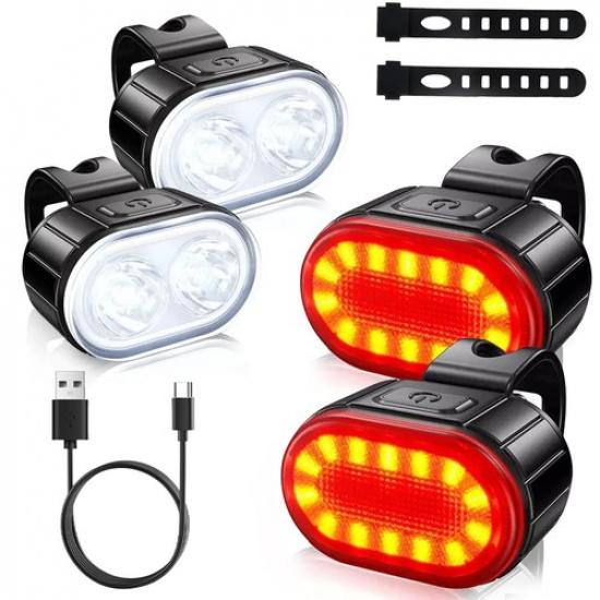 2 Set USB Rechargeable LED Bicycle Headlight Bike Front Rear Lamp Cycling Light