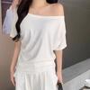 Korean slanted shoulder slack off-shoulder short-sleeved t-shirt women's summer loose lazy babes student bottoming top