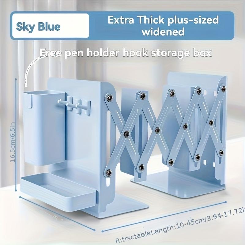 

Набор прочных и универсальных выдвижных книжных подставок с крючками-держателями для ручек и ящиками для хранения, складные настольные полки для хранения, толстые разделители 1pc синий