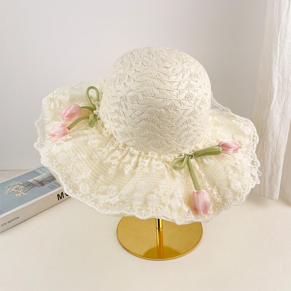 Wide Brim Straw Hat Tulip Sunscreen Hat Fashion Sunshade Hat  Summer