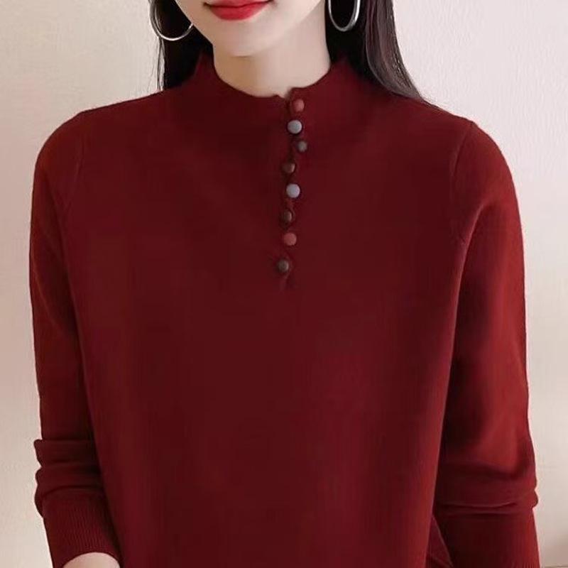 Plus Size Women's Sweater: Half High Neck, Ideal for Spring, Autumn, Winter – Versatile Knitted Layer for Belly Coverage