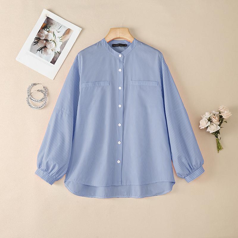 ZANZEA Women Casual Round Neck Long Sleeve Stripe Blouse