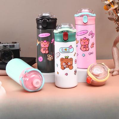 Nová vakuová baňka 304 z nerezové oceli Velkokapacitní studentský přenosný skákací pohár Přenosné víko Kreslený roztomilý pohárek slámy.