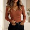 Women's Long Sleeve V-Neck T-Shirt Trendy Slim Fit Top for Casual Everyday Wear