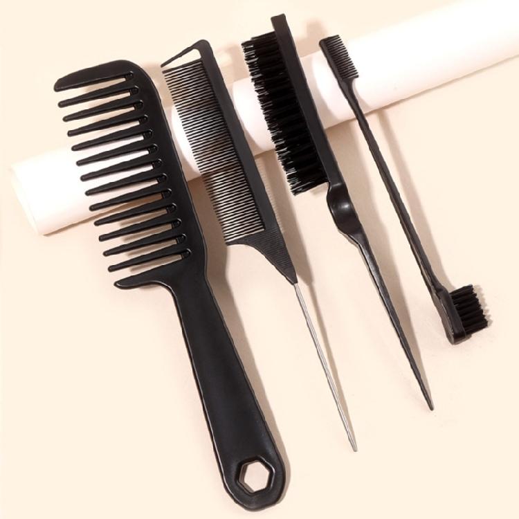 4cs Hair Brush Set Edges Control Brush,Ratted Tail Comb,Bristles Hair Brush Detangler Brush Wide Tooth Comb Travel Home