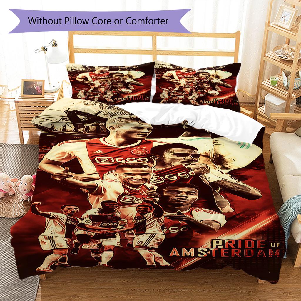 AFC Ajax Pattern Bedding Quilt Set Quilt Cover Pillowcase Home Decoration Birthday Gift (1 * duvet cover + 2 * pillowcase, without core)