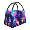 Neon Butterfly Print Insulated Lunch Bag Polyester Durable Thermal Cooler Tote Bag