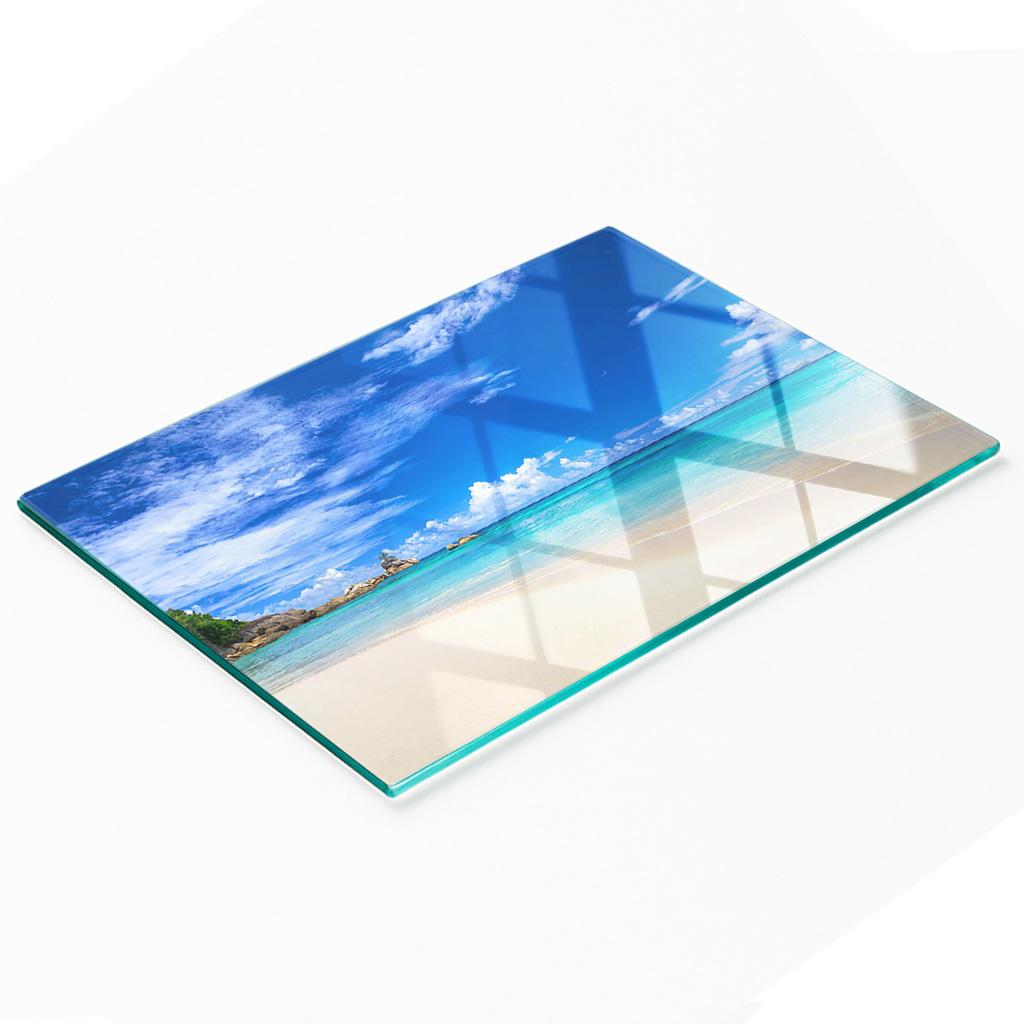 Glass Kitchen Serving Board with Tropical Beach Graphic 80x52 cm