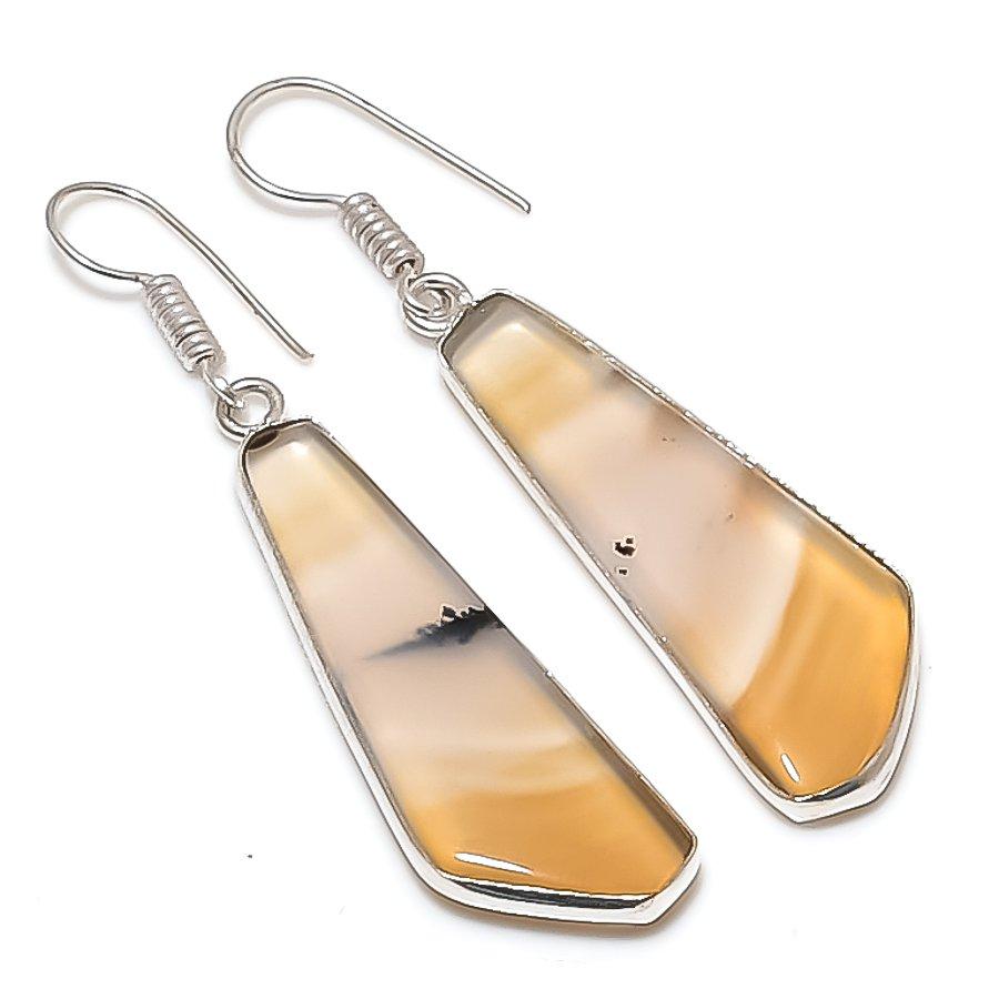 

Natural Montana Agate Gemstone 925 Sterling Silver Jewelry Earring 2.17 M9N07