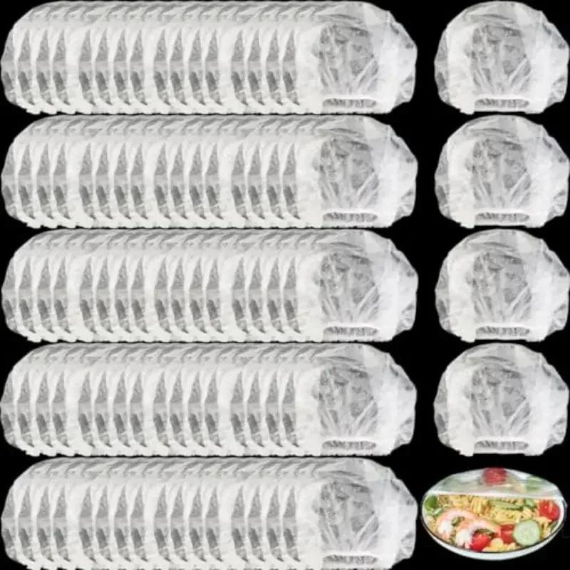 

50/600pcs Disposable Food Cover Dust Food Grade Fresh Lids Elastic Plastic Wrap Shower Cap Fruit Food Cover Fresh Keeping Bag 50pcs