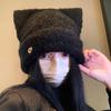 Plush Cat Ear Woolen Hat for Women In Autumn and Winter Small Face  Warm  Korean Style Knitted Hat  Cute  Versatile  Ear Protection Cold Hat Trendy