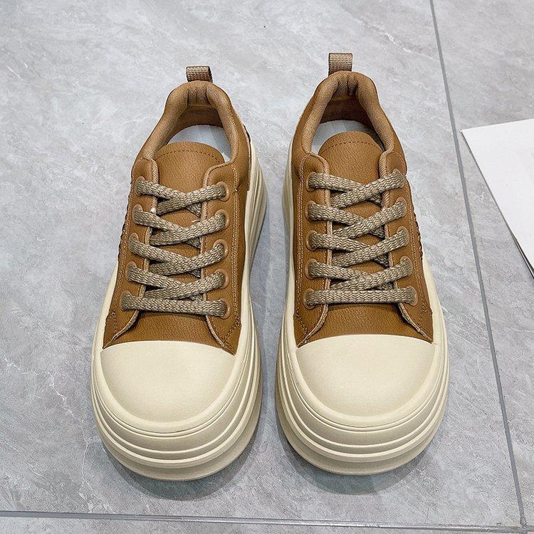2026 Autumn Single Shoes Platform Plush Board Shoes Heightening Casual Sports Shoes Lace-up Women's Shoes