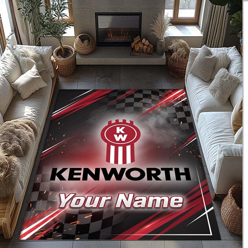Kenworth Crystal Velvet Rug, Custom Name Text Personalized Non‑Slip Floor Mat for Home Decor Gift