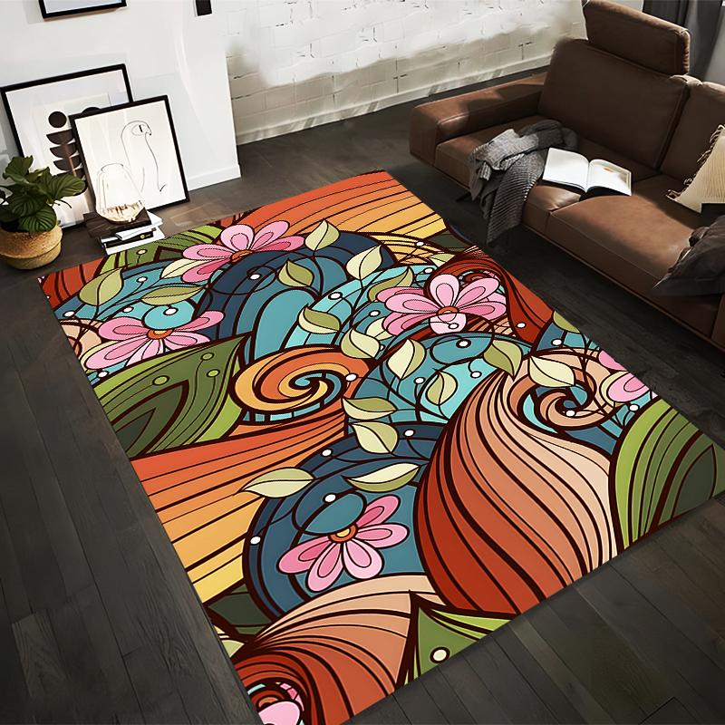Floral Abstract Pattern Rug Non-slip Rug Suitable for Living Room and Bedroom Sofas
