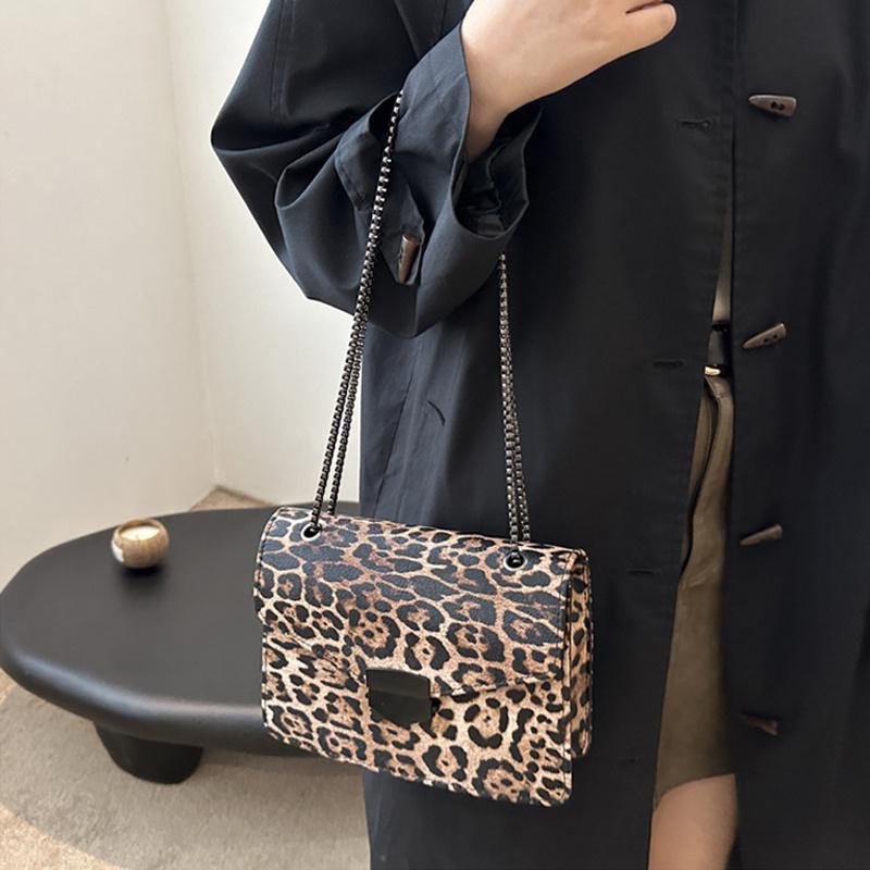 Small Square Handbag Tote Bag For Women Vintage Clutch Bag Leopard Pattern Crossbody Shoulder Bag Ladies Pu Leather Bag KTB