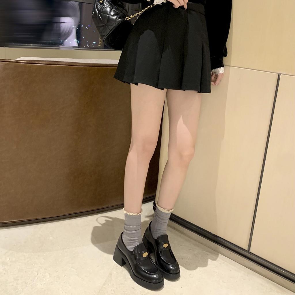 Sheepskin version grape mother same small leather shoes women's gold coins thick-soled thick heel British style leather soft-soled loafers