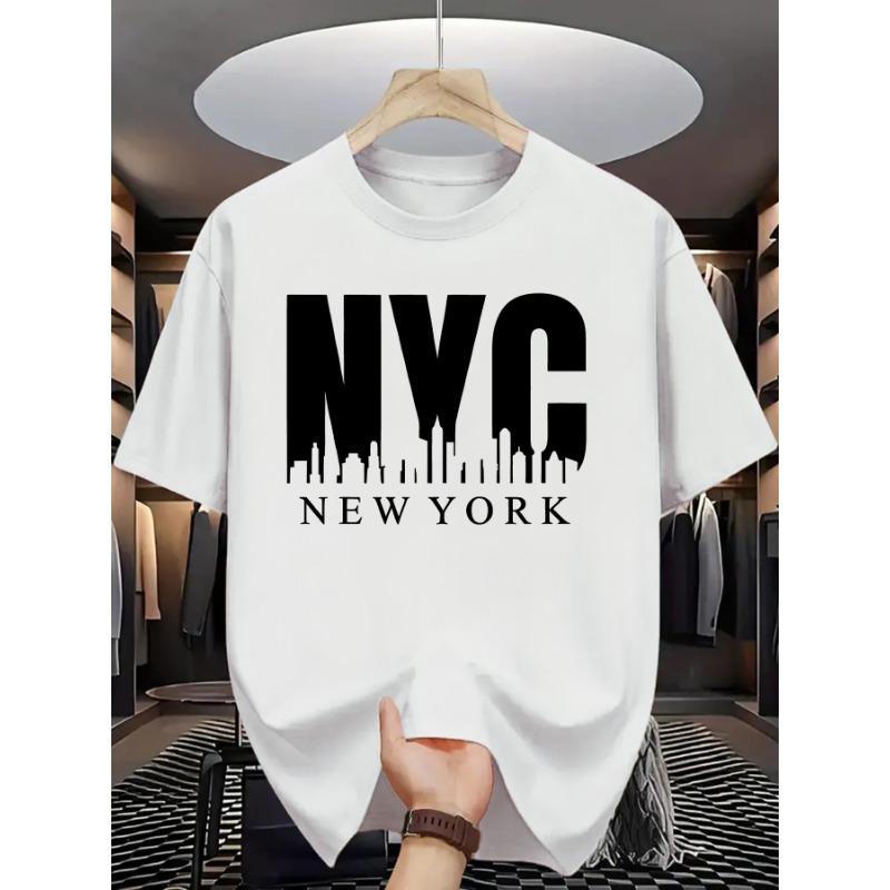

European sizes Men S Casual Summer T-Shirt - NYC New York Graphic, Orange, Short Sleeve, Round Neck, Lightweight & Breathable 4XL білий