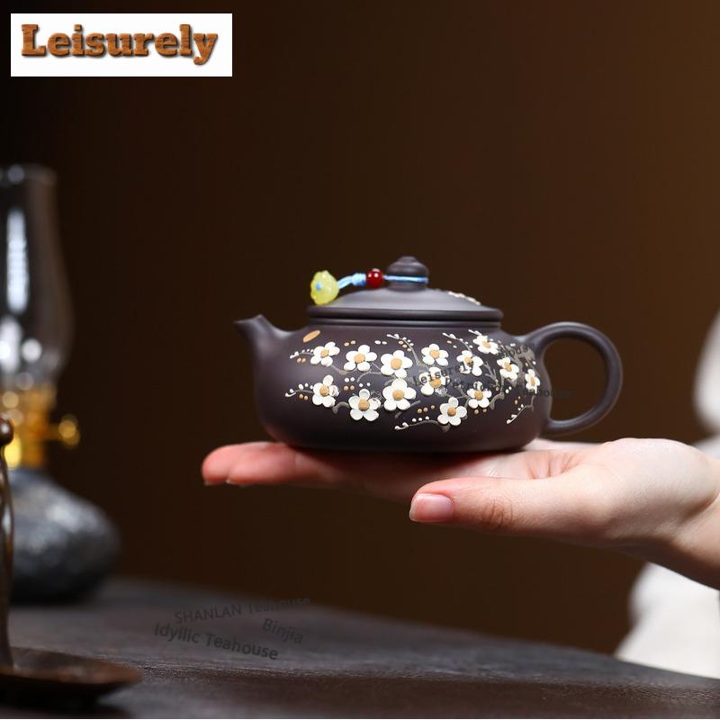 190ml Yixing Purple Clay Teapots Handmade Plum blossom Pot Raw Ore Black Mud Tea Soaking Kettle with Filter Zisha Tea Set craft