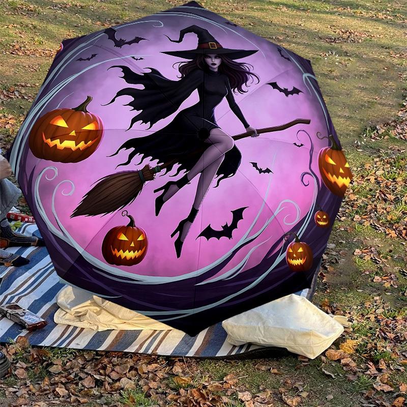 1PC Halloween Witch Umbrella-8-Rib Reinforced, Automatic Open, Lightweight & Durable, Cute Fashion Accessory for Outdoor-T176