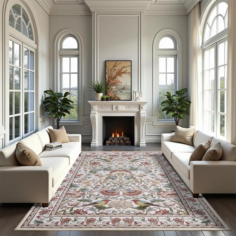 Carpet for Living Room Vintage Floral Nonslip Sofa Coffee Table Floor Mat Bedroom Bedside Rug Machine Washable Entrance Doormat