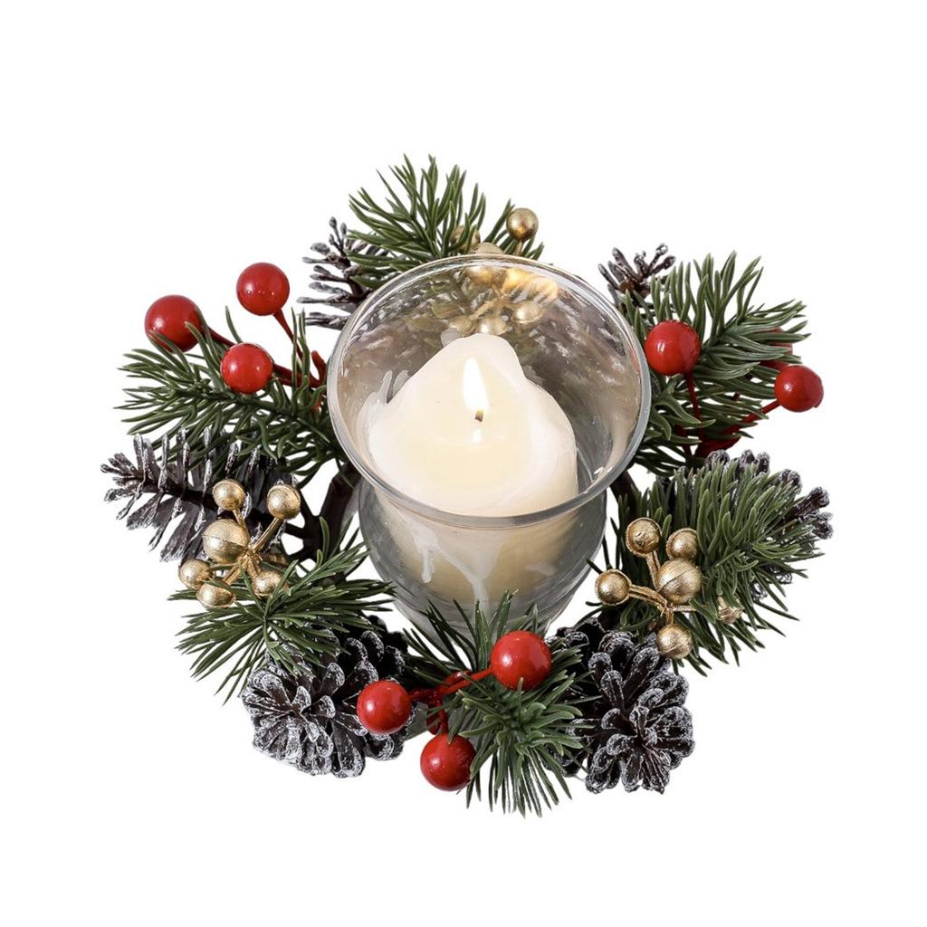 Vánoční svícny Věnec Vánoční stolní dekorace na svíčky, láhev vína, dveře, okno, židli