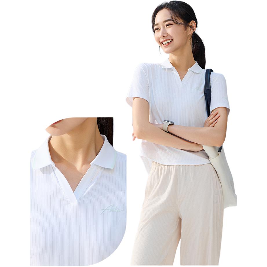 Anta Comfortable Simple Solid Color Slim Fit Sports Polo Shirt Women Tops Sunrise-Green 962527109-4