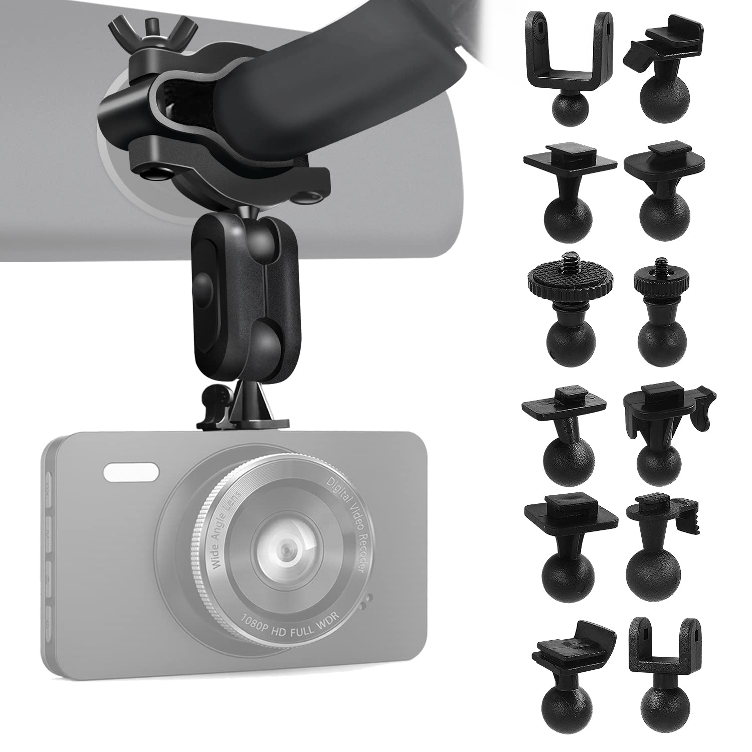 

[iSportgo Genuine S90] Ultimate Drive Recorder Mirror Mount, 360 Degree Rotating Rearview Mirror Holder Bracket with 13 Different Adapters, Suita