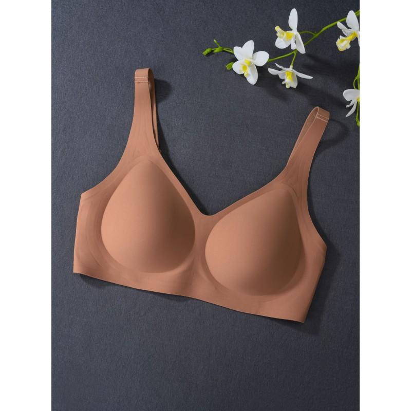 Wire-Free Soft Support Bra Large Busts Seamless Light Padding Full Coverage 3/4 Cup With Side Control Lift