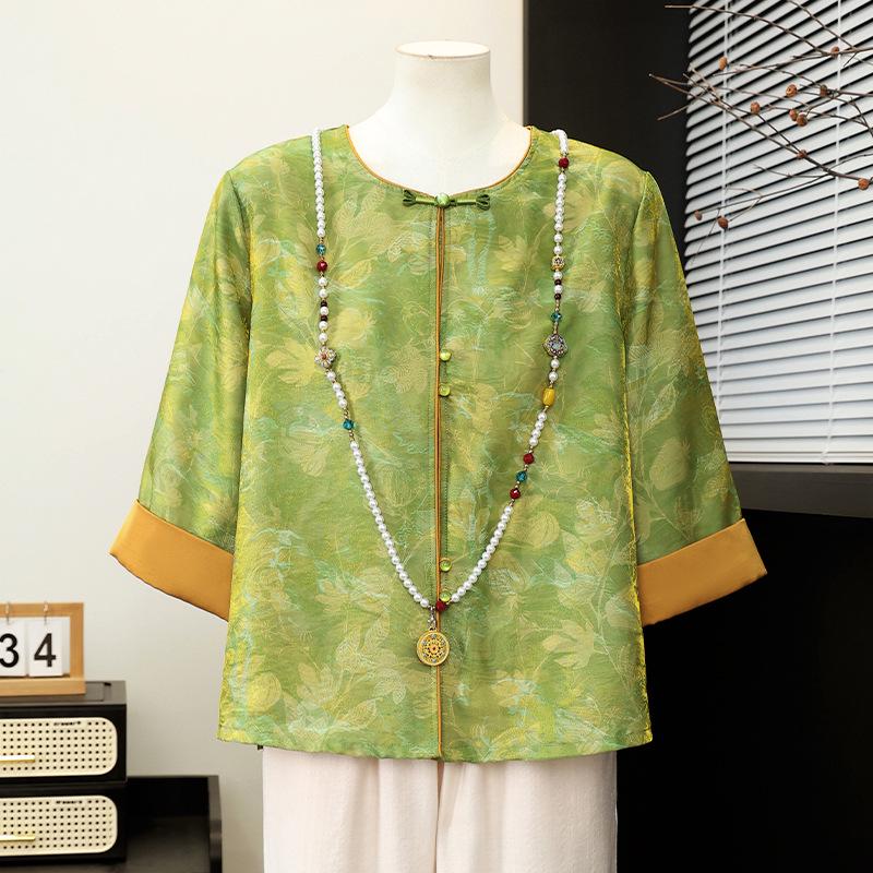 

2026 Spring/Summer Mid-Aged Women s National Style Thin Jacket - Three-Quarter Sleeve светло-зеленый
