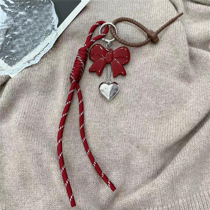 Bag Charm Aesthetic Bow Acrylic Cute Keychains Bows Purse Charms For Handbags Red Pendant Phone Charm Car