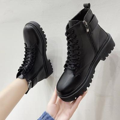 Botas Martin con cordones y suela gruesa de bizcocho, modernas e informales, botas negras de suela gruesa para mujer europeas y americanas