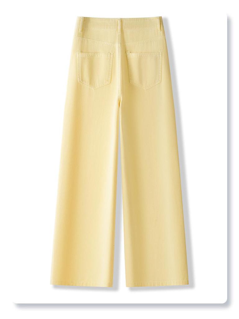 Women's Yellow Wide-Leg Jeans, Summer 2025 - Thin, Loose, Small Size, Straight-Leg Style