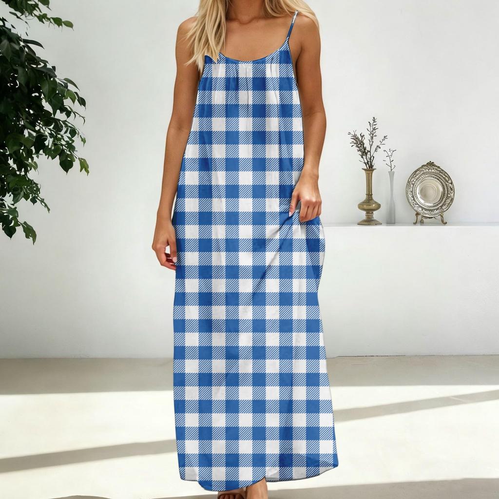 Women's casual fashionable striped checkered printed dress