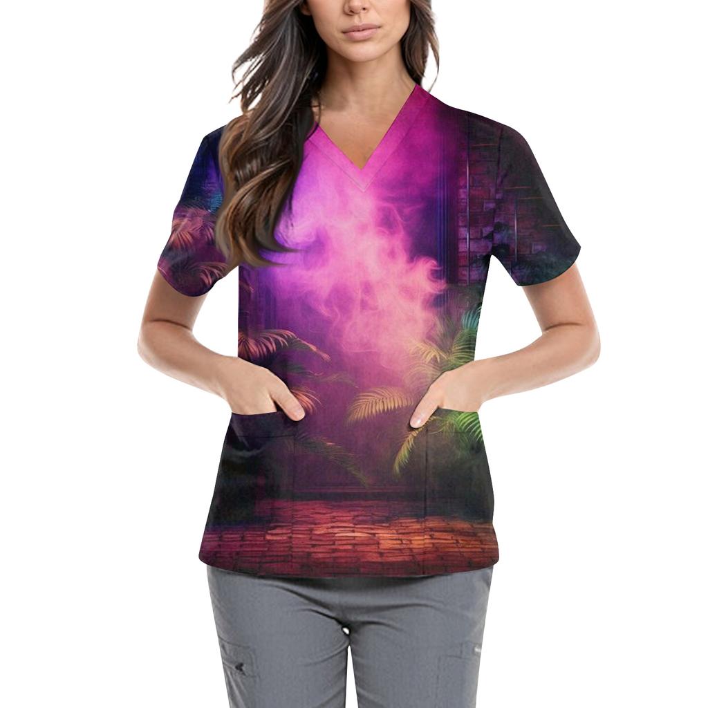 Women's Carnival Themed Outfit Party Mask Pattern Caregiver Top