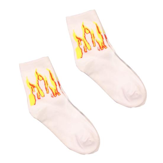 Tube Socks Long Section Flame Print Cotton Winter Cute Funny Cotton Ladies Socks for Winter