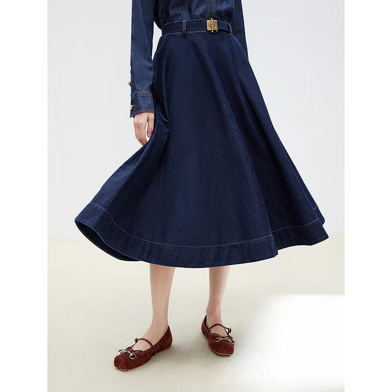 Lanzis Retro High-Waist A-Line Denim Skirt